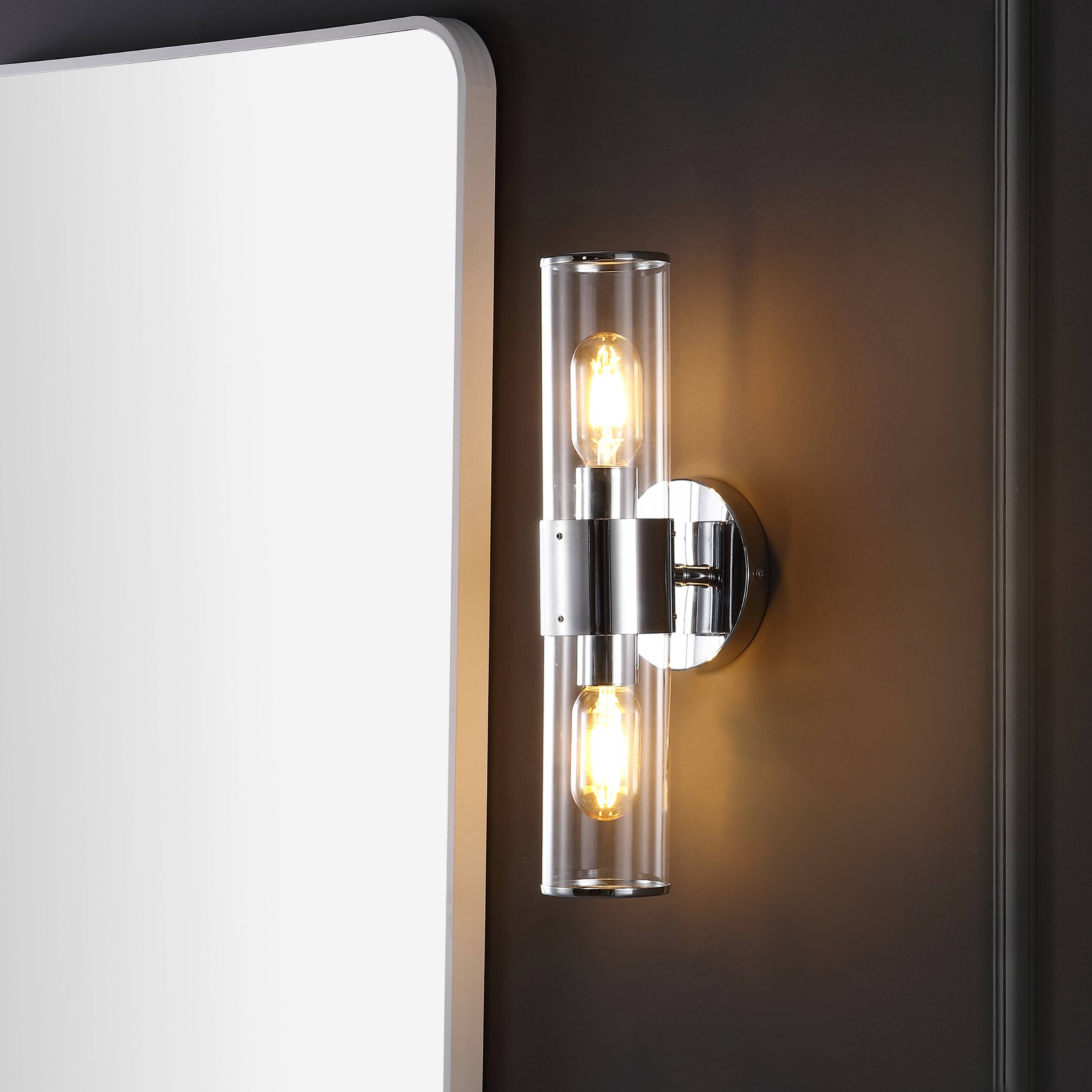 Alt View 1. Jonathan Y - Quinn 15.5" 2-Light Mid-Century Modern Iron/Acrylic LED Sconce, Chrome/Clear - Chrome/Clear.