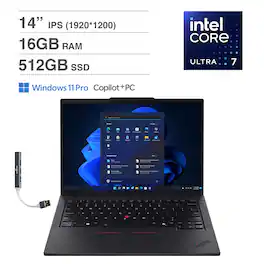 Lenovo - T14 Gen 5 Laptop 14.0 WUXGA (Intel Ultra 7 155U, 16GB DDR5, 512GB PCIe SSD, Win 11 Pro) w/USB Hub - Black