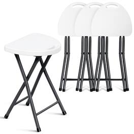 SKONYON - Set of 4 Portable Folding Round Stool Chair with Handle 500lb Capacity - White + Gray