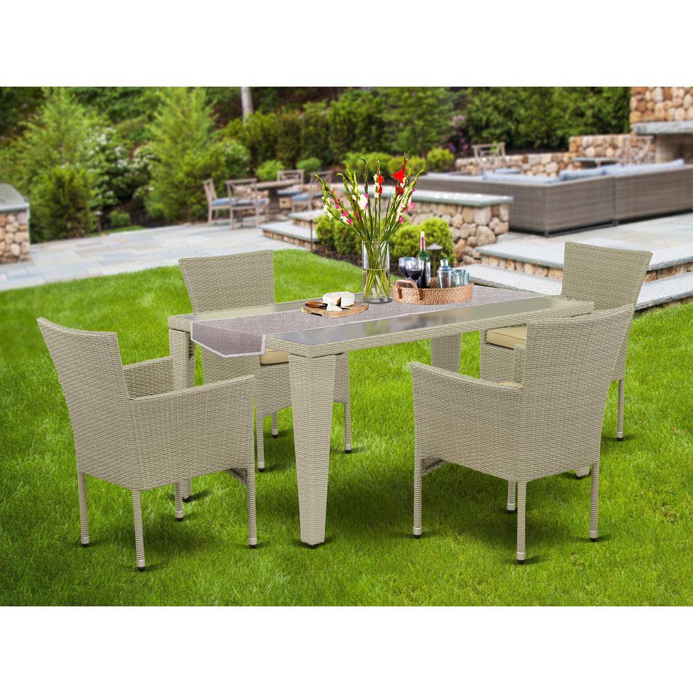 Left. East West Furniture - Wicker Patio Set Natural Linen - Brown.