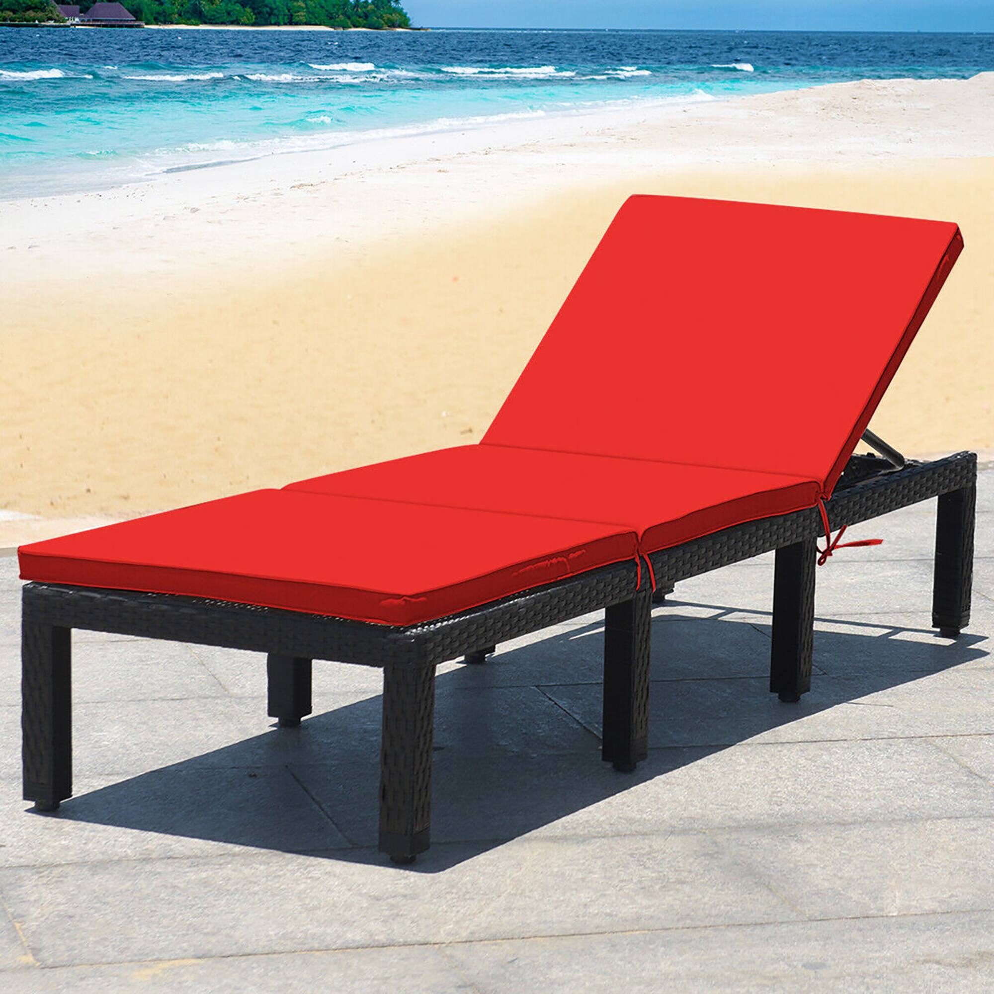 Alt View 2. Gymax - Gymax Patio Lounge Chair Rattan Chaise w/ Adjustable Red & Off White Cushioned - Red/Off white.