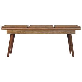 Artisan Furniture - Solid Wood Larissa Triple Accent Oak-ish Cane Bench - Brown