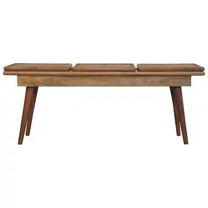 Front. Artisan Furniture - Artisan Furniture Solid Wood Larissa Triple Accent Oak-ish Cane Bench, Brown - Brown.