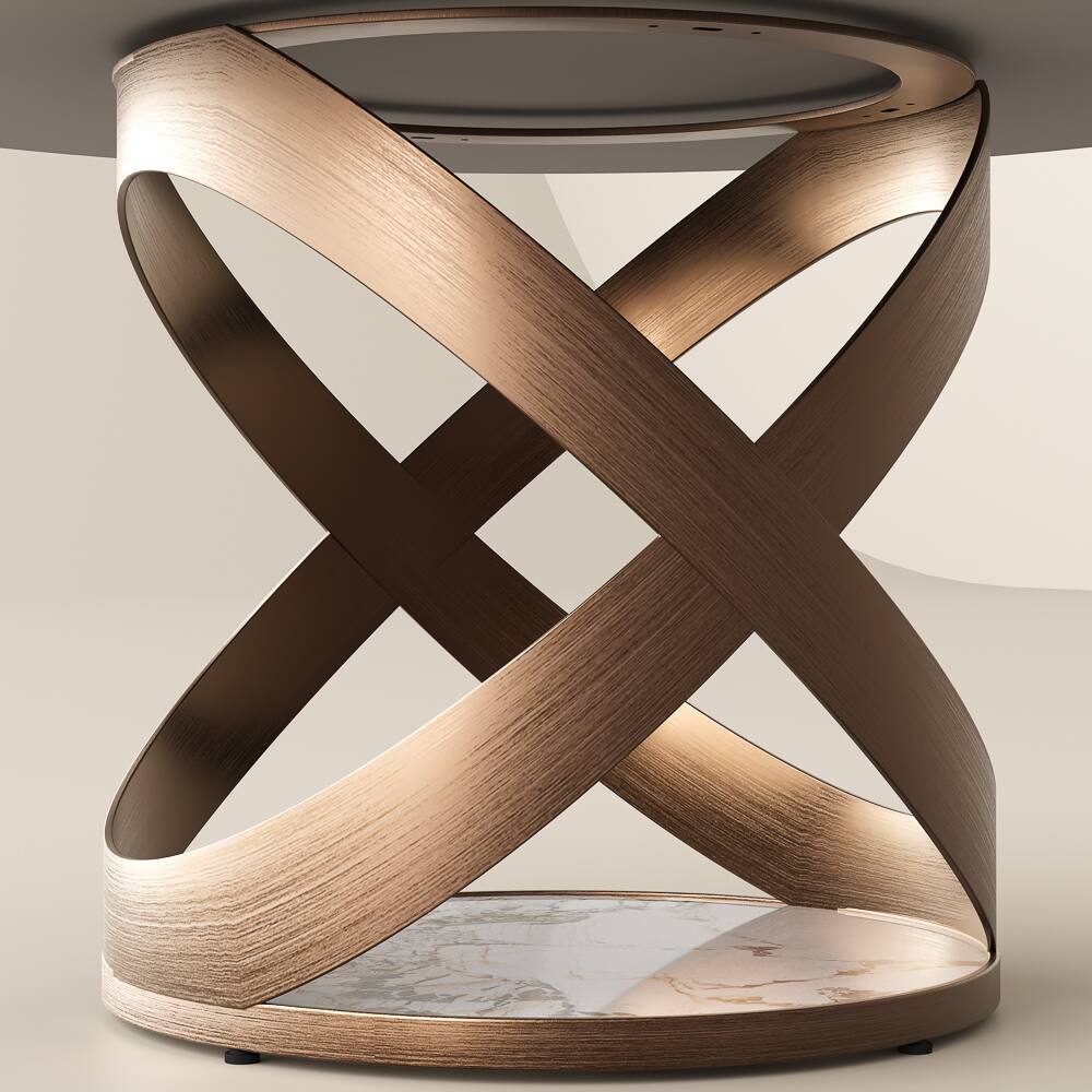 Alt View 2. POVISON - 51" Modern Round Dining Table for 4 with Lazy Susan, Pandora Glossy Sintered Stone Tabletop, Bronze X Carbon Steel Base - Pandora Glossy Sintered Stone with Bronze.