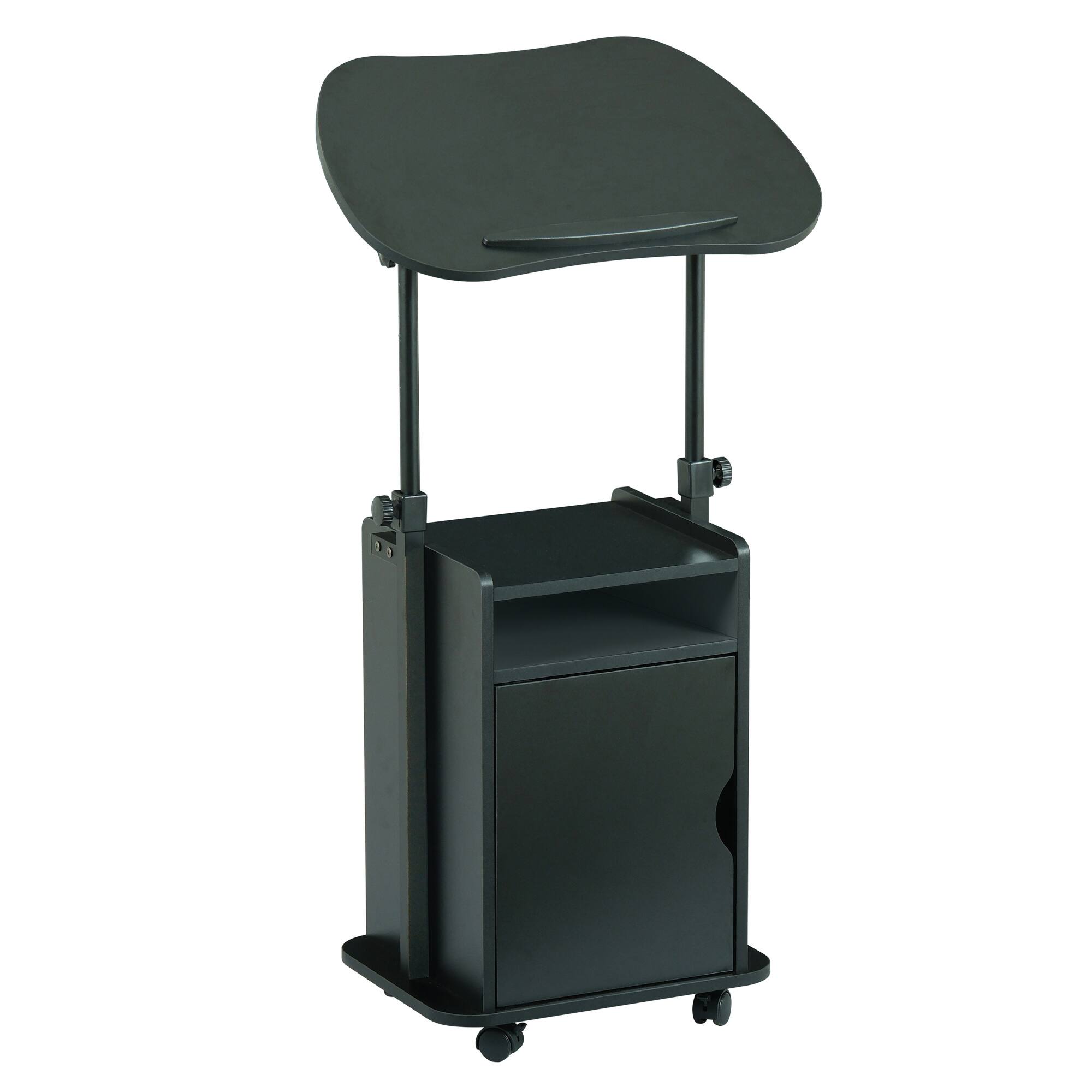 Angle. GOODSILO - Adjustable Sit-to-Stand Rolling Laptop Cart with Concealed Storage and Mobile Workstation Design - Black.
