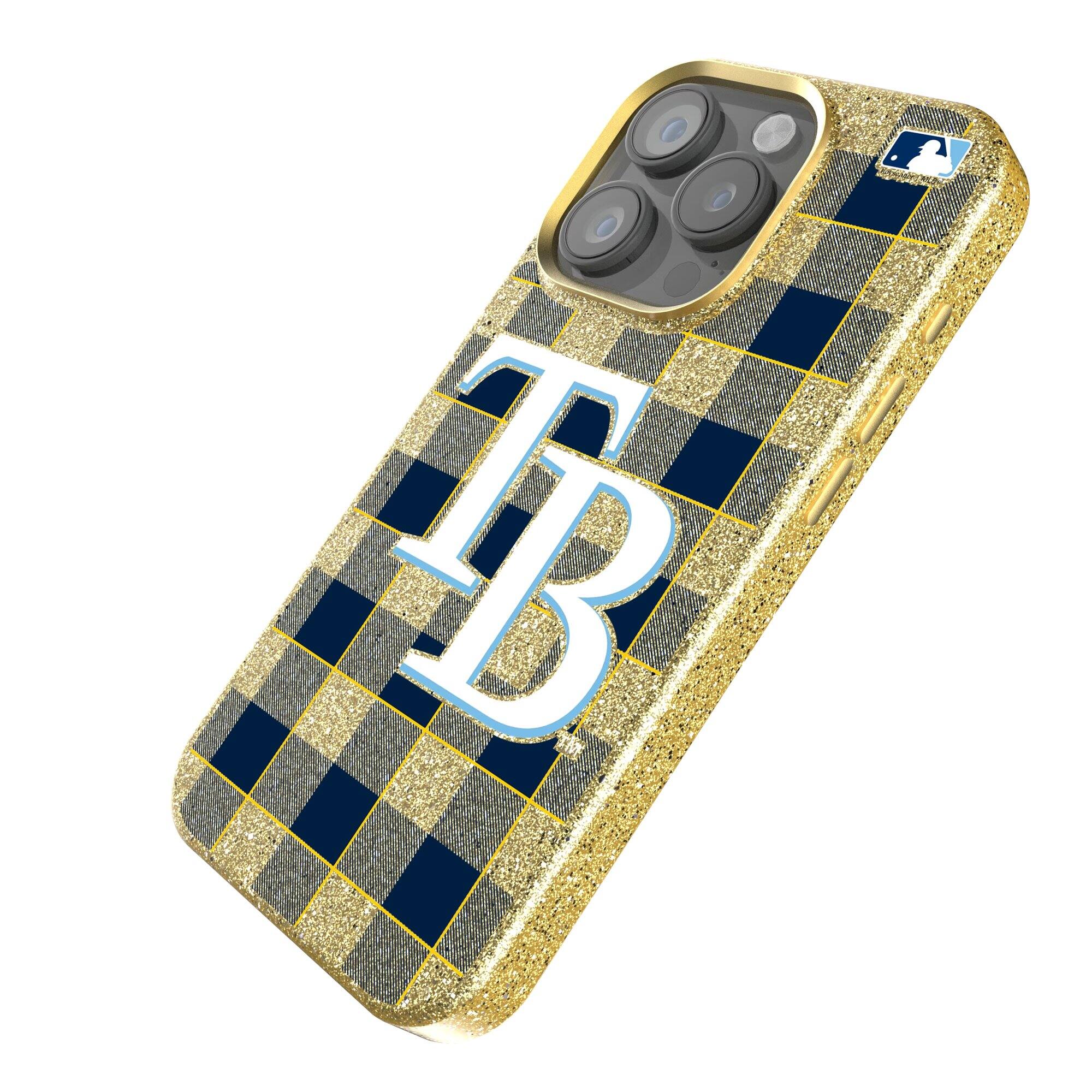 Alt View 1. Keyscaper - Tampa Bay Rays Plaid Bling iPhone Case - 15 - Gold.