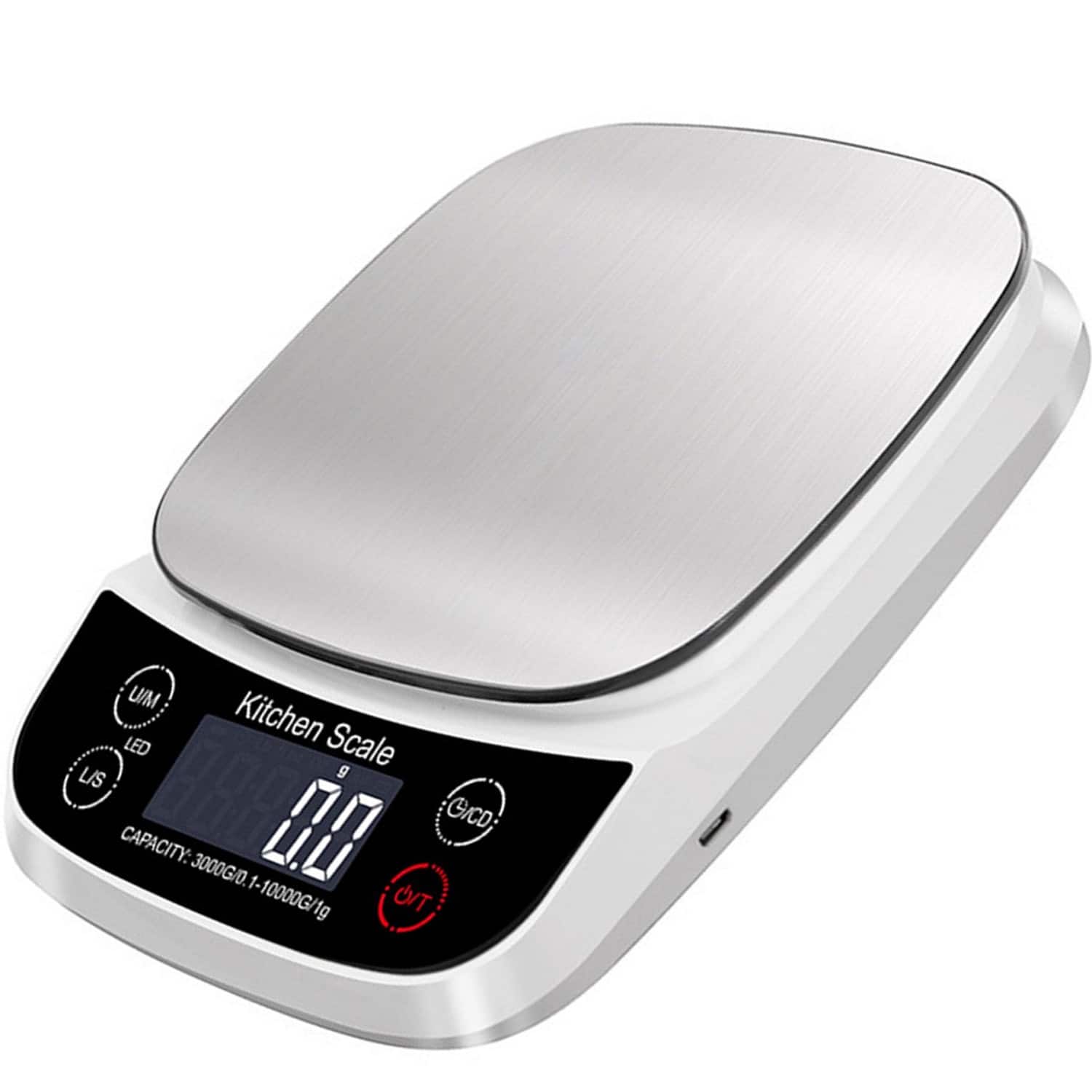 U/M LED Kitchen Scale LIS g CAPACITY: 1717 G/CD 3000G/D. U.L 1-10000G/1g CVT.