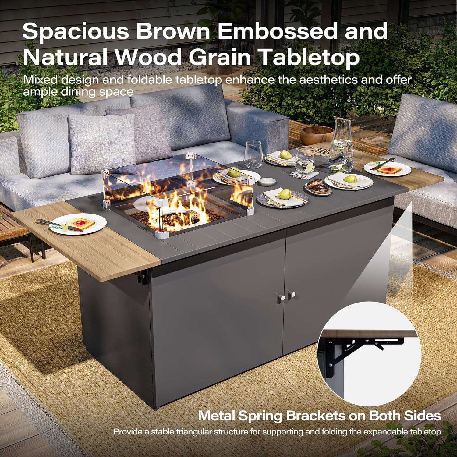 Spacious Brown Embossed and Natural Wood Grain Tabletop

Mixed design and foldable tabletop enhance the aesthetics and offer ample dining space

Metal Spring Brackets on Both Sides

Provide a stable triangular structure for supporting and folding the expandable tabletop