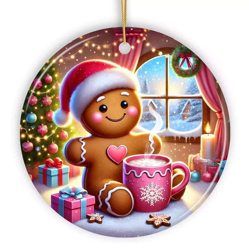 OrnamentallyYou - Cozy Gingerbread Man Pink Themed Ornament Delightful Christmas Gift and Decor Version 2 - Multi-colored