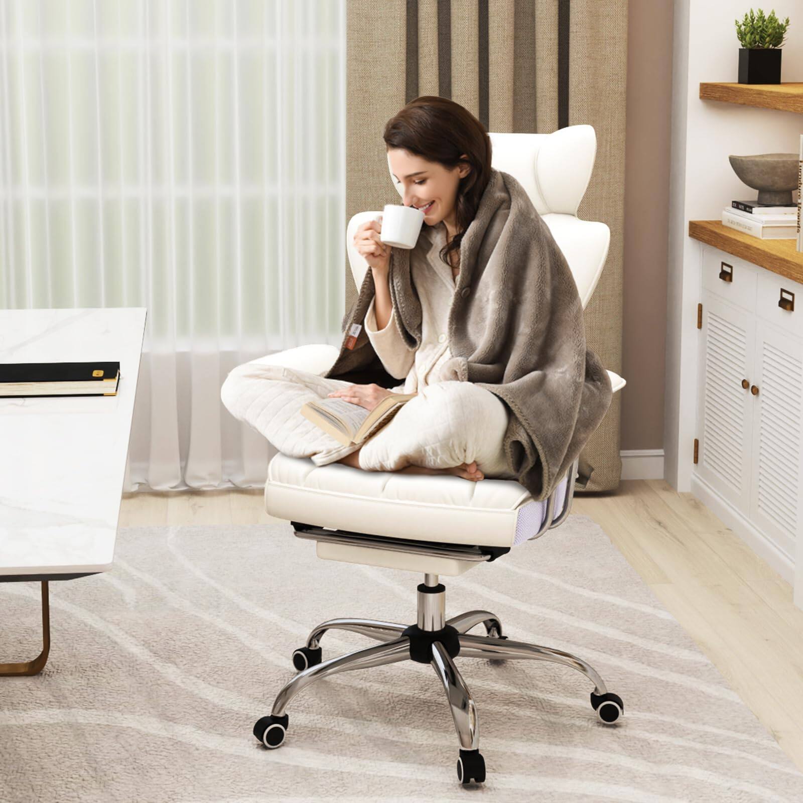 Alt View 1. Ecooso - PU Leather Home Office Chair 400 lbs High Back Executive Chair - White.