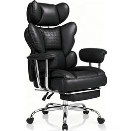 Sweet - High Back Executive Office Chair with Upgrade Footrest, Big and Tall PU Leather Gaming Chair - Black
