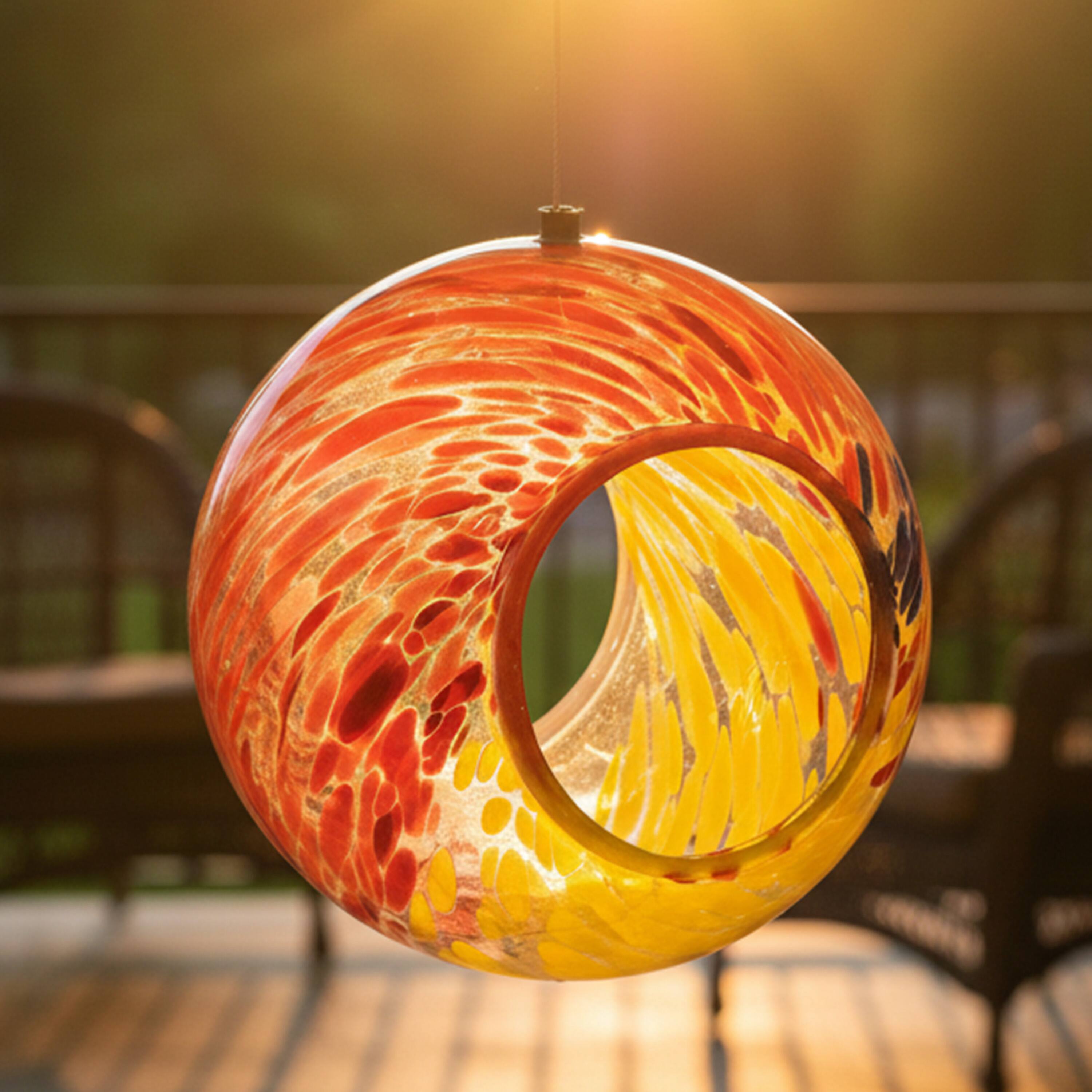 Alt View 9. Sunnydaze - Solar Glass Fly-Through Hanging Bird Feeder - 6" - Rainbow Swirl.