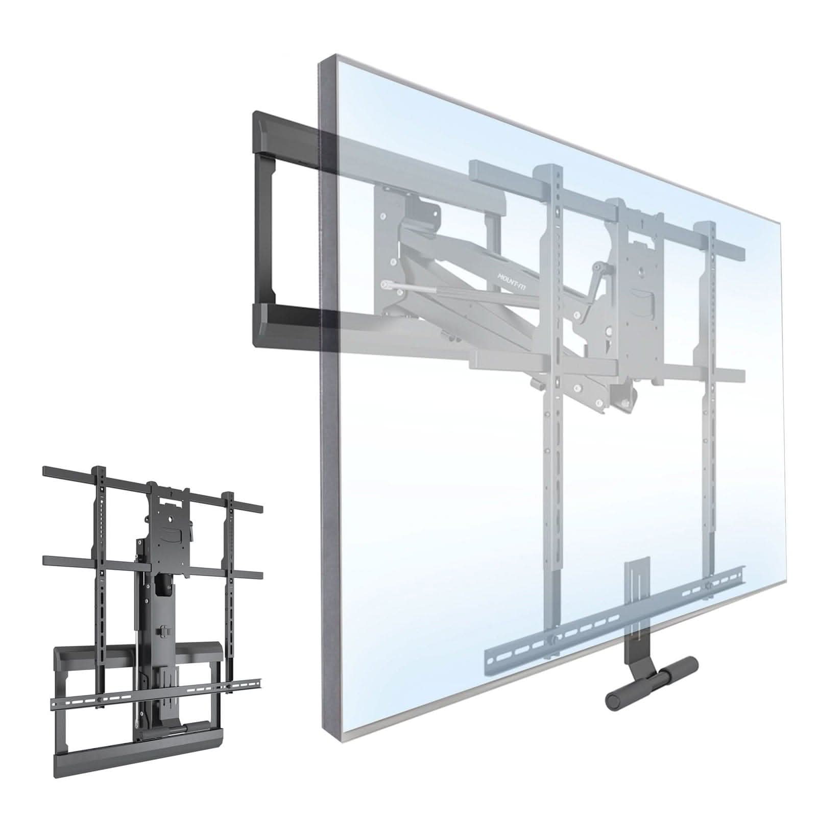 Front. Mount-It! - Pull‑Down Fireplace TV Mount MI‑384L for 65"–85" TVs, Gas‑Spring Height Adjustment & Full Motion - Black.