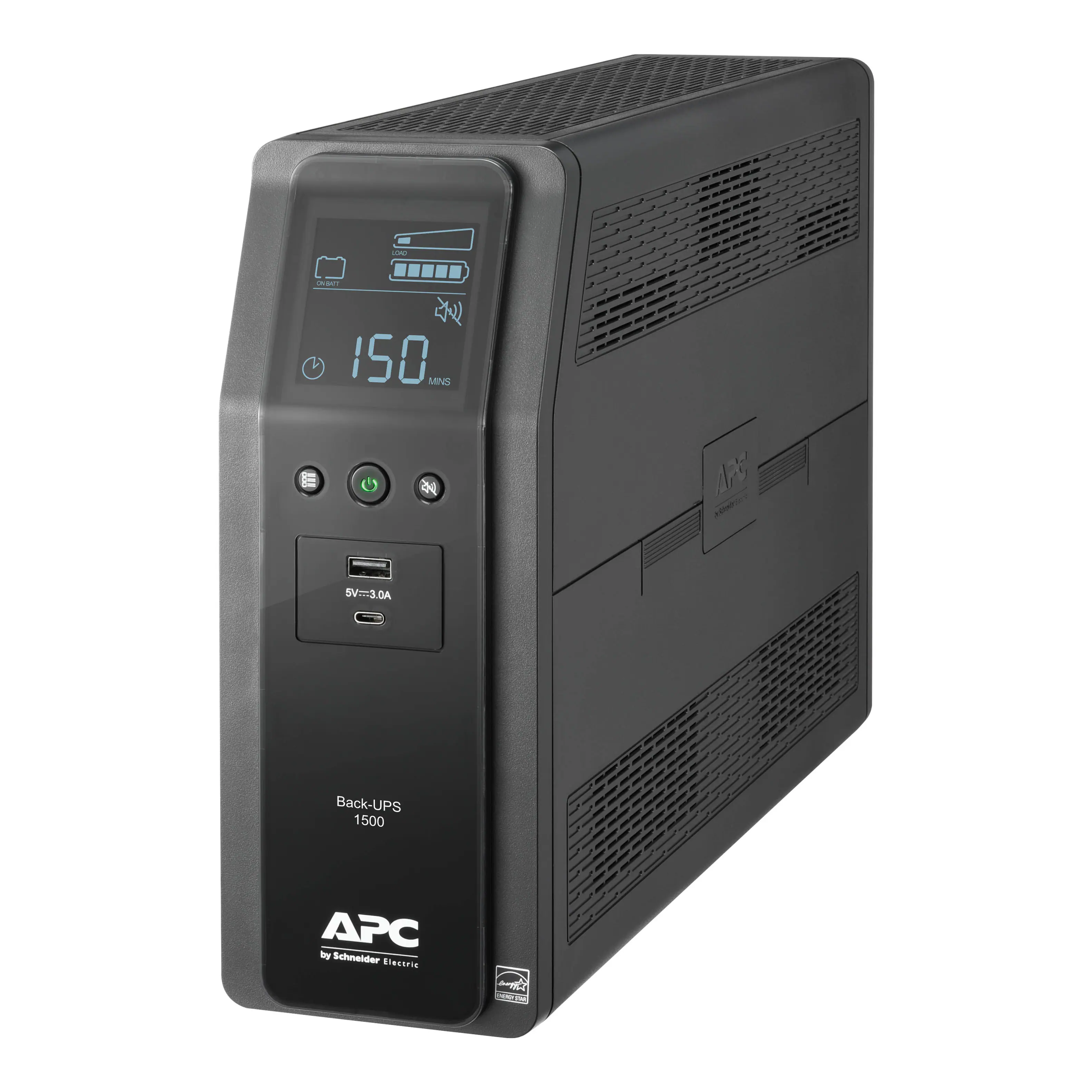 APC - Back-UPS Pro, 1500VA, Tower, 120V, 10 NEMA 5-15R outlets, LCD, 1 USB Type C + 1 USB Type A ports - Black