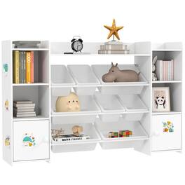 Qaba - Kids Toy Storage Organizer, 8 Removable Bins, DIY Stickers, Bookshelf, Cupboard, Kids Room, Playroom, Nursery - White