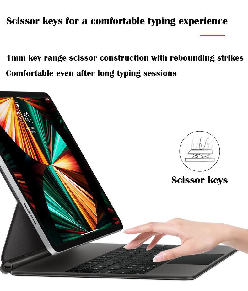 Scissor keys for a comfortable typing experience

1mm key range scissor construction with rebounding strikes  
Comfortable even after long typing sessions

Scissor keys
