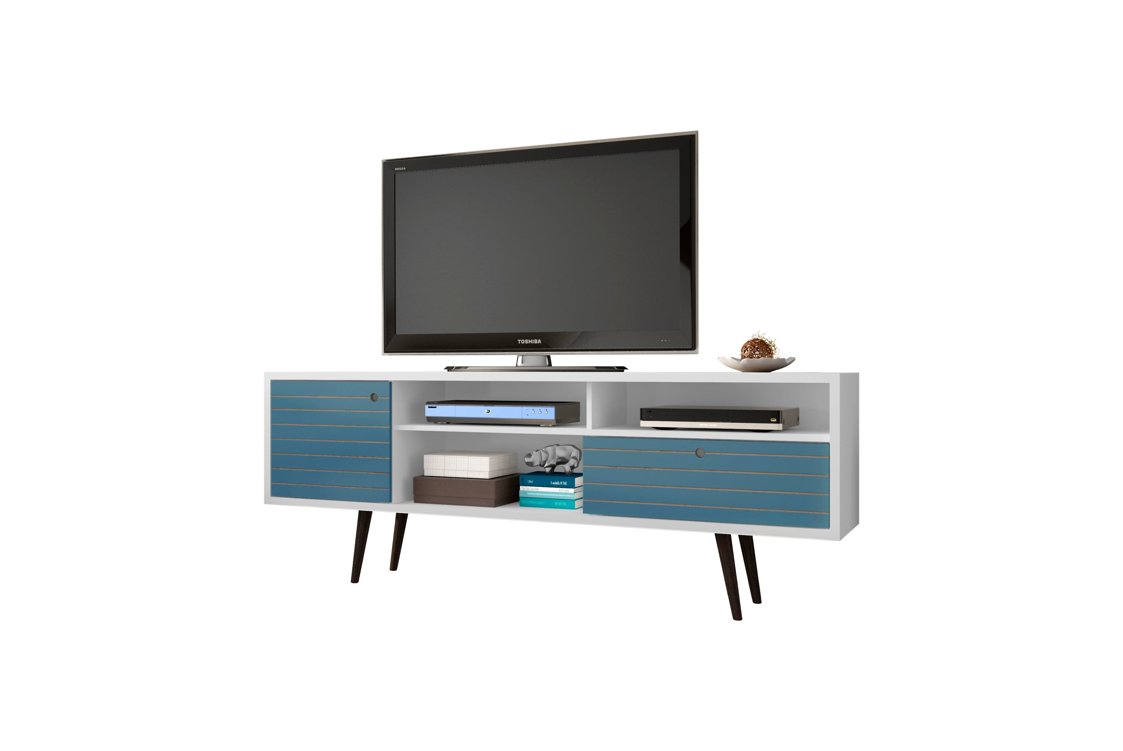 Manhattan Comfort - Liberty Mid-Century Modern 71" TV Stand - Blue Slate and White