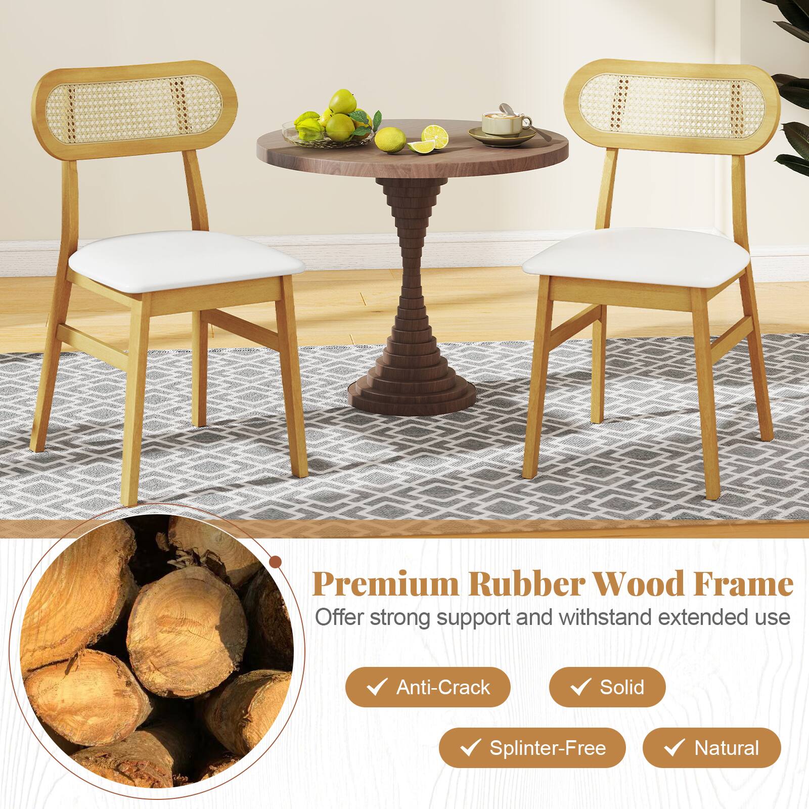 Premium Rubber Wood Frame  
Offer strong support and withstand extended use

- Anti-Crack
- Solid
- Splinter-Free
- Natural