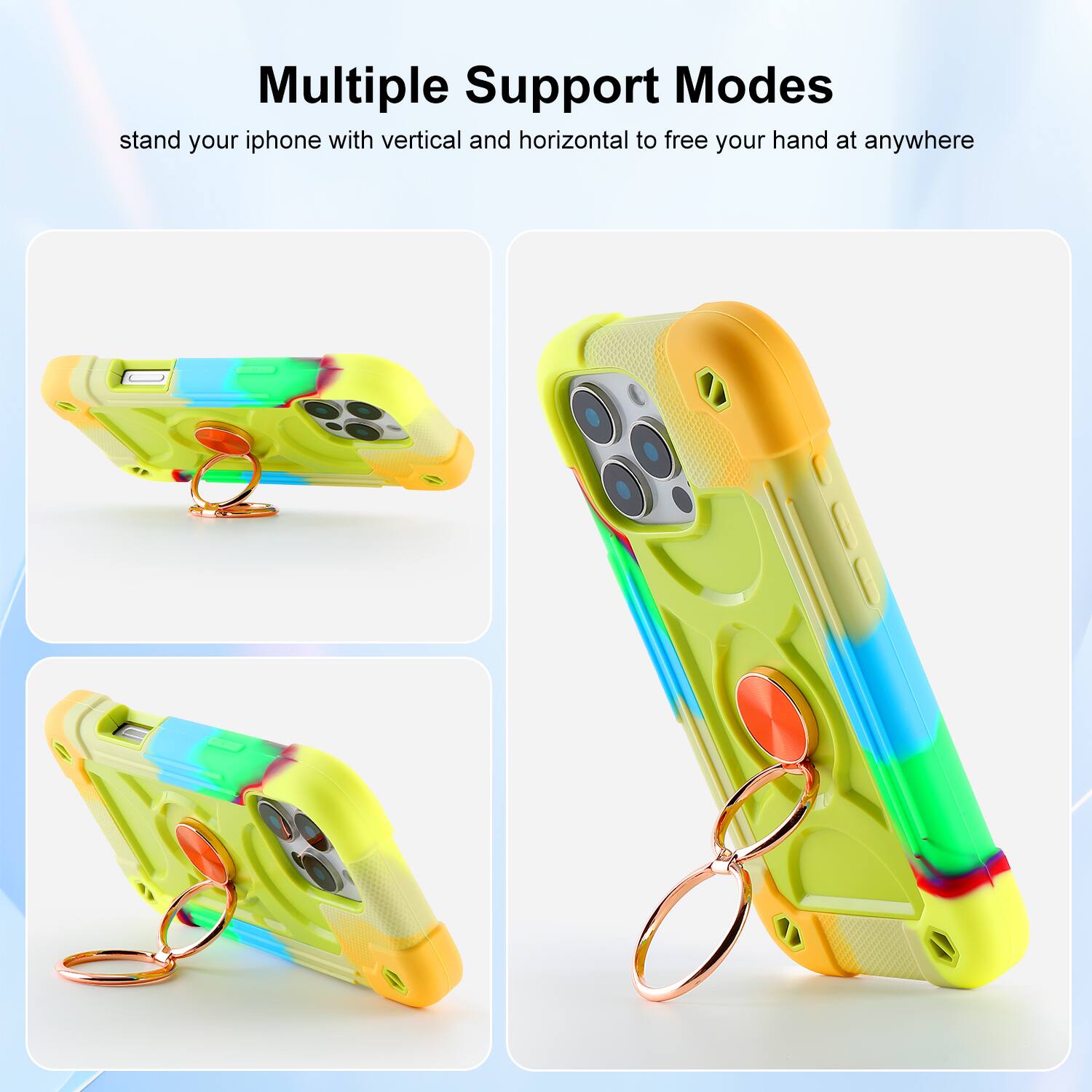 Multiple Support Modes  
stand your iphone with vertical and horizontal to free your hand at anywhere