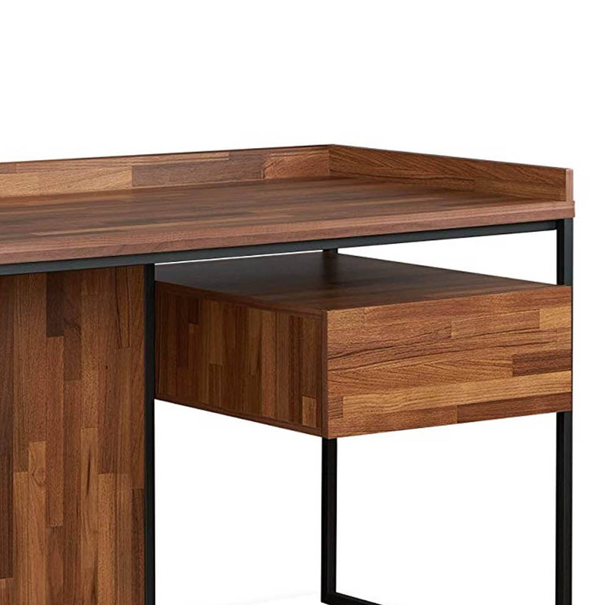 Left. Manhattan Lane - Wooden Top Desk With Rectangular  Metal  frame,  Walnut Brown & Sandy Black - Brown.