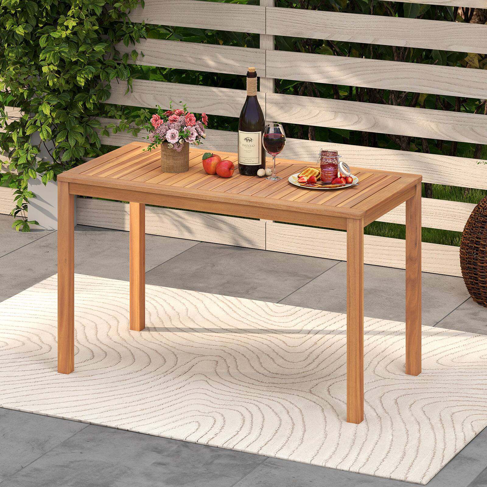Alt View 1. Gymax - Gymax Outdoor Acacia Wood Dining Table w/Slatted Tabletop for Garden Balcony Deck - Yellow.