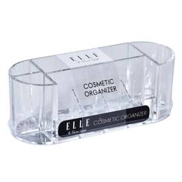 Elle - Acrylic Makeup Organizer with Divider, Multi-Compartment Cosmetic Storage for Lipsticks & Brushes, Nonslip - Clear