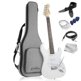 Ashthorpe - 39-in Full-Size Electric Guitar Beginner Kit with Gig Bag - White-White