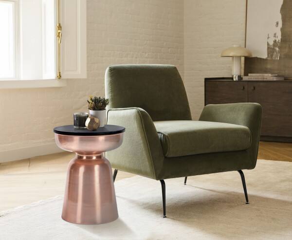 Angle. Finch - Finch Adler Brass Metal Side Table, Black/Rose Gold - Black/Rose Gold.