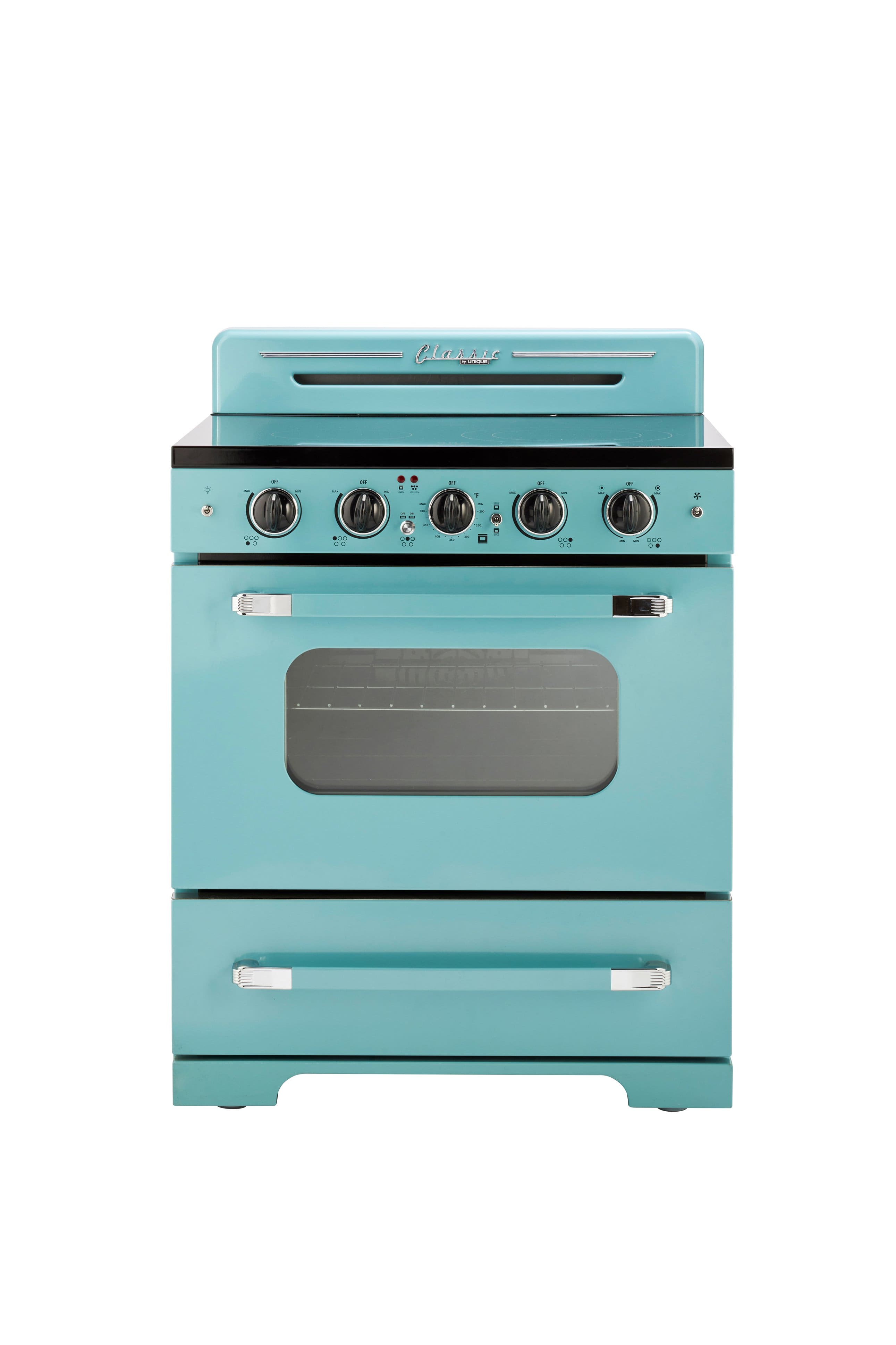 Unique Appliances - Classic Retro 3.9 Cu. Ft. Freestanding Electic Convection Range with Glass Top and Storage Drawer - Ocean Mist Turquoise - Front_Zoom