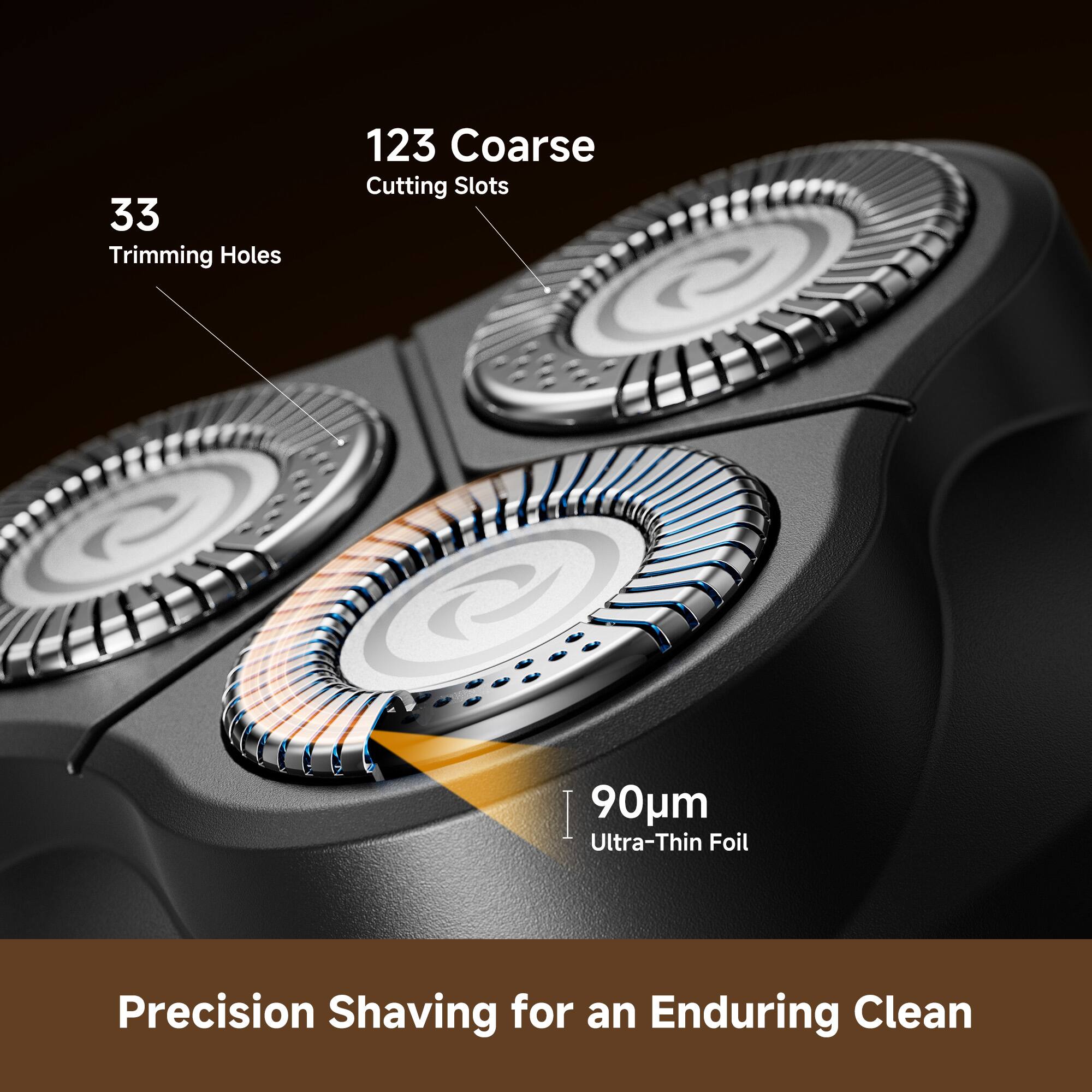 33 Trimming Holes  
123 Coarse Cutting Slots  
90µm Ultra-Thin Foil  
Precision Shaving for an Enduring Clean