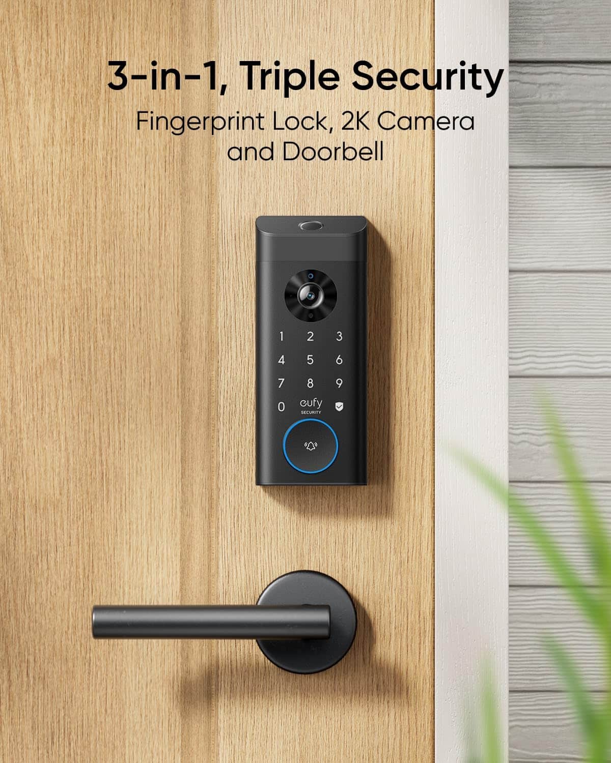 Schertz - Video Smart Lock E330 – 3-in-1 camera, doorbell, fingerprint keyless entry, built-in Wi-Fi deadbolt, auto lock, app cont - Black