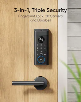 Schertz - Video Smart Lock E330 – 3-in-1 camera, doorbell, fingerprint keyless entry, built-in Wi-Fi deadbolt, auto lock, app cont - Black