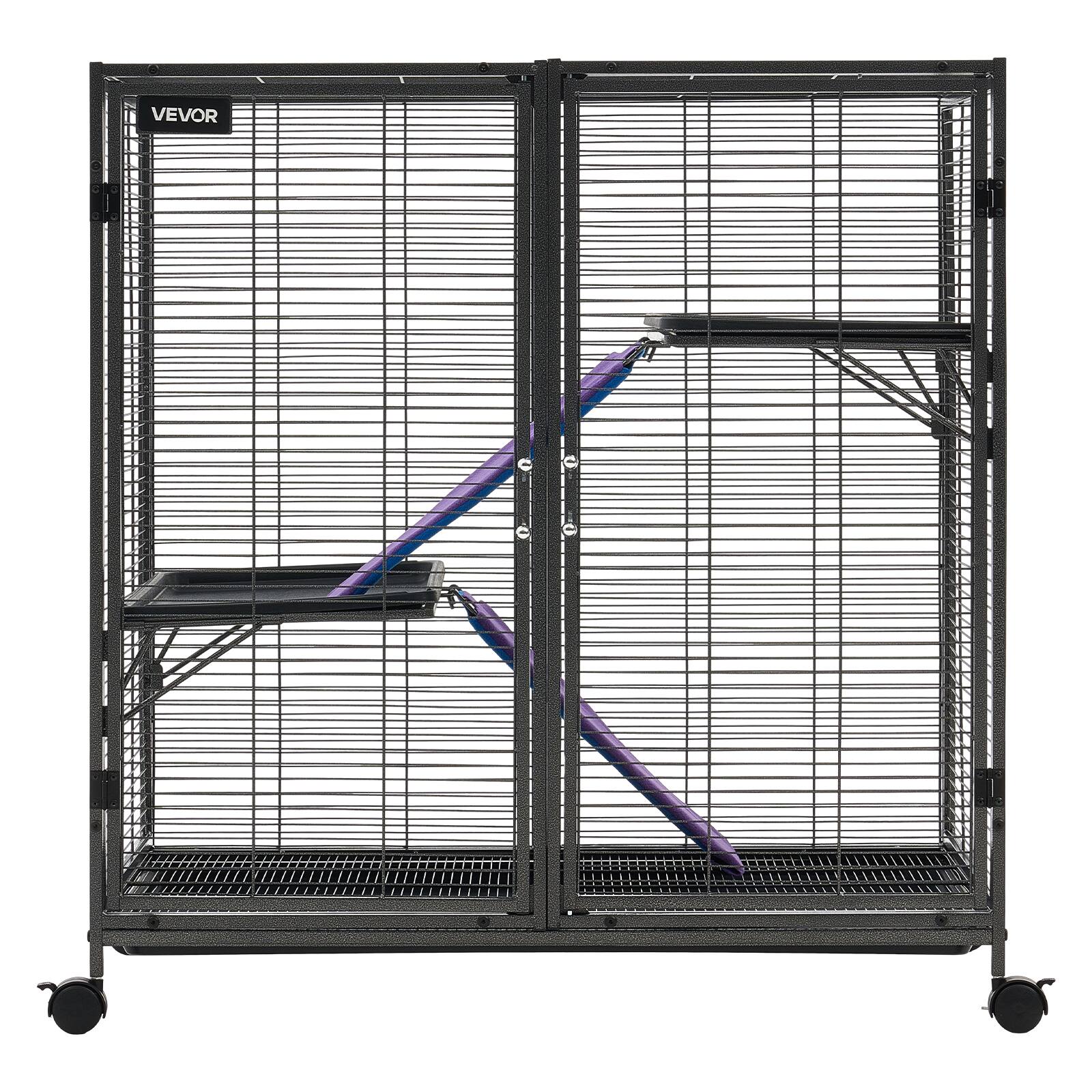 Alt View 5. VEVOR - Metal Small Animal Cage 37.8"H 3-Tier Rolling Ferret Cage On Wheels, 0.55" Wire Spacing Large Cages with Ramps, Platform - Black with Silver Coating.