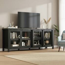 GARVEE - TV Stand, with 4 Sliding Glass Doors & Storage Cabinet - Black