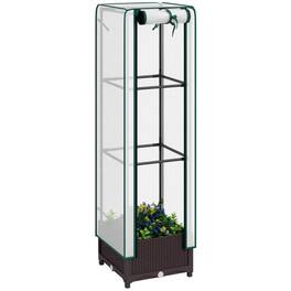 PULUZ - Garden Bed with Trellis, Outdoor Plant Box with PE Cover, Drainage Holes and Zipper Door - Brown