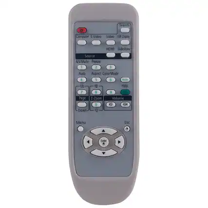 Search
Computer S-Video Video USB Display HDMI Slideshow
Source
A/V Mute Freeze
1 2 3
Auto Aspect Color Mode
4 5 6
Num
Up
7 8 9
Page E-Zoom
Down
0
Volume
Menu
Esc
Enter