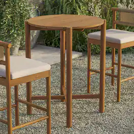 Eleni Round 35 Inch Outdoor Teak Wood Round Bar Table by Modway - Natural