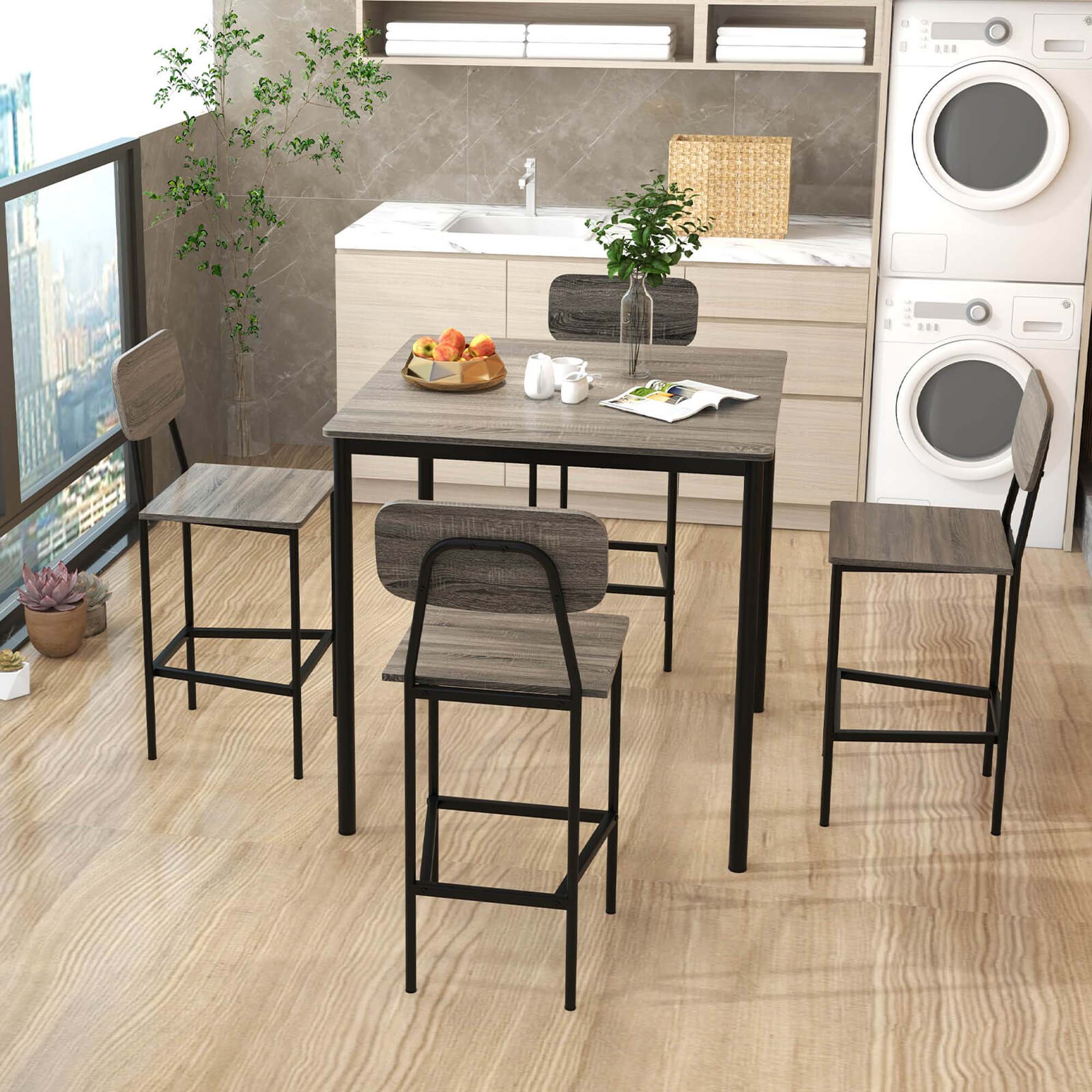 Alt View 12. Costway - 5-Piece Industrial Dining Table Set with Counter Height Table & 4 Bar Stools Grey - Grey.