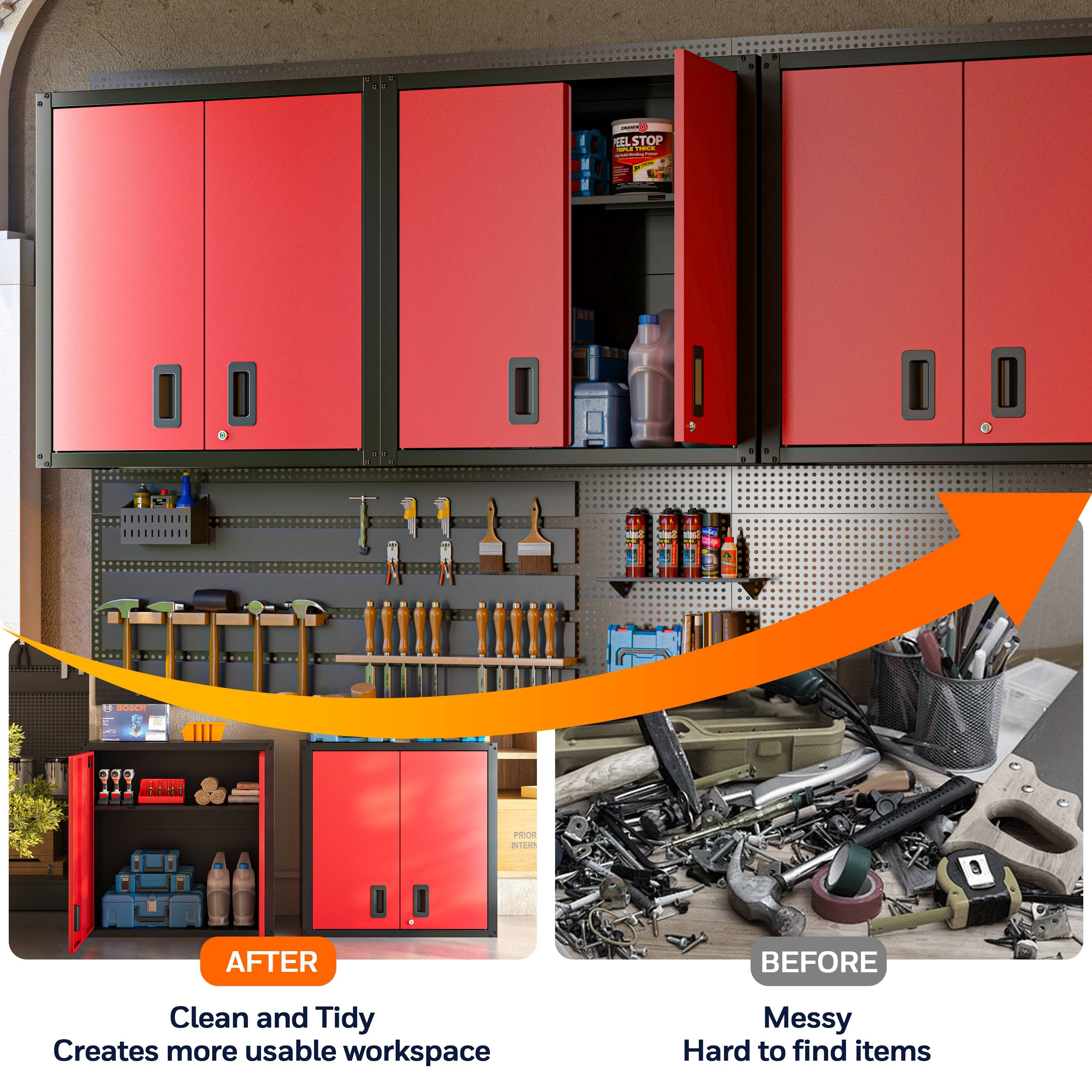 **AFTER**  
Clean and Tidy  
Creates more usable workspace

**BEFORE**  
Messy  
Hard to find items