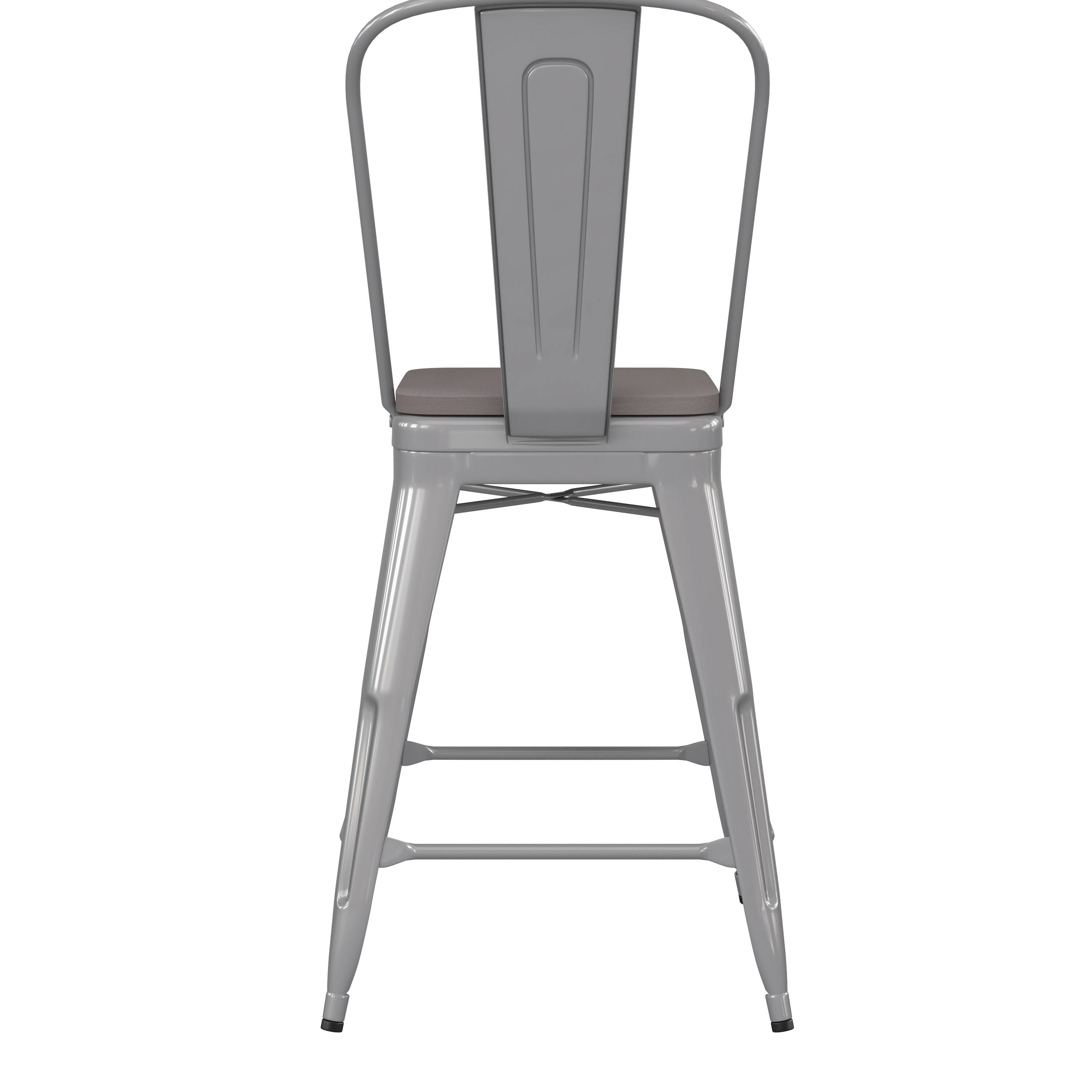 Alt View 8. Emma + Oliver - Kam Metal Indoor-Outdoor Stool with Removable Back and All-Weather Polystyrene Seat - Gray Seat/Silver Frame.