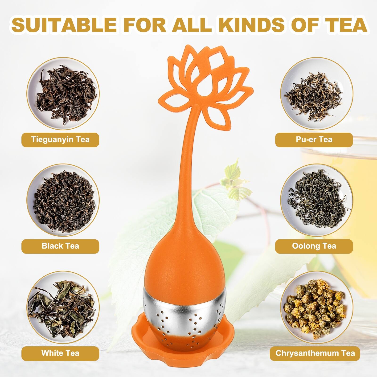 SUITABLE FOR ALL KINDS OF TEA

- Tieguanyin Tea
- Pu-er Tea
- Black Tea
- Oolong Tea
- White Tea
- Chrysanthemum Tea