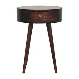 Artisan Furniture - Solid Wood, Nordic California Walnut Circular Shaped Bedside, 1 Drawer, Nordic Legs, Dark Brown - Walnut Finish