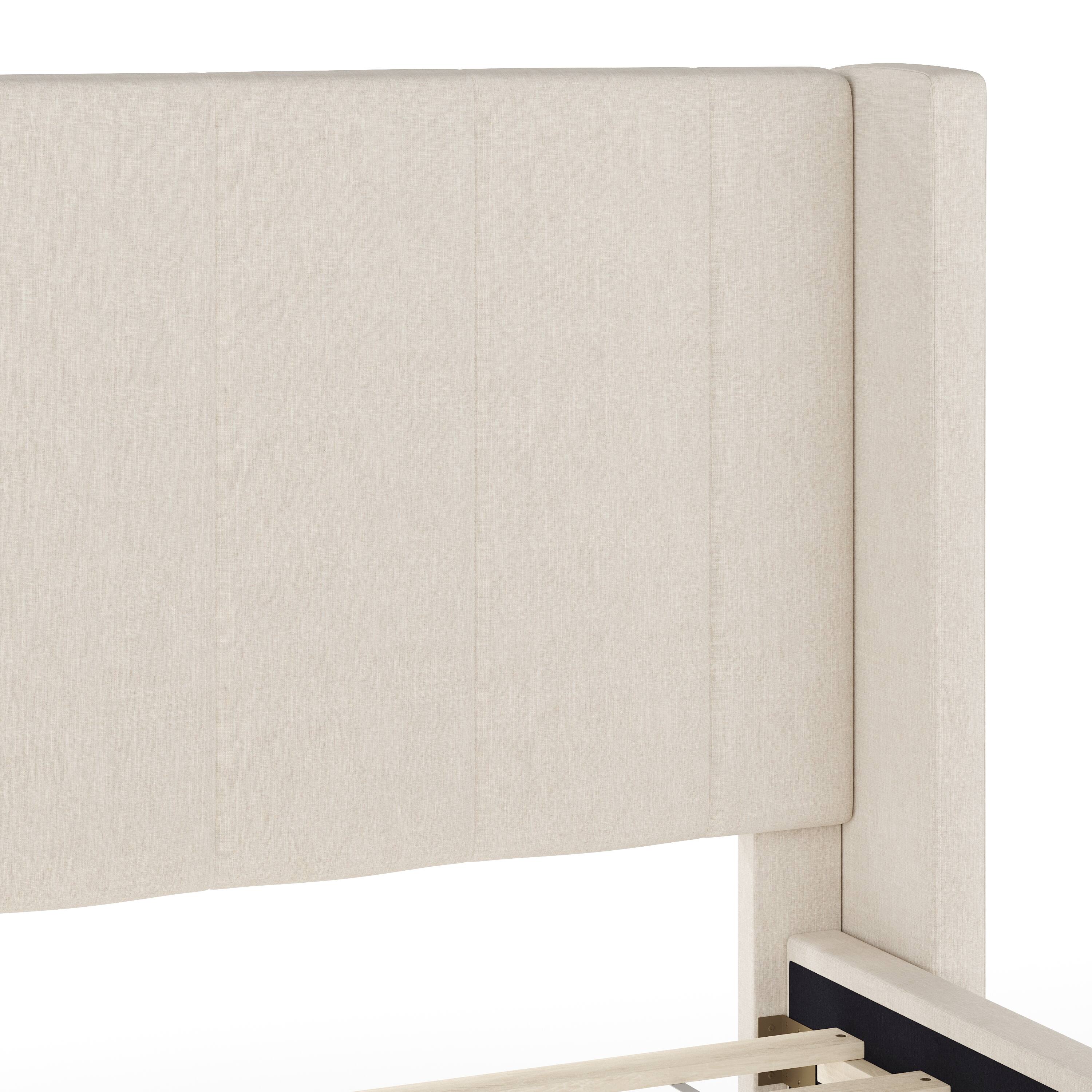 Alt View 19. Martha Stewart - Kay Faux Linen Full Size Platform Bed with Channel Stitched Headboard - Beige Fabric/Walnut Legs.