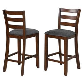 Ecooso - 2 Pieces Counter Height Chairs with Fabric Seat and Rubber Wood Legs for Dining Room - Grey, brown