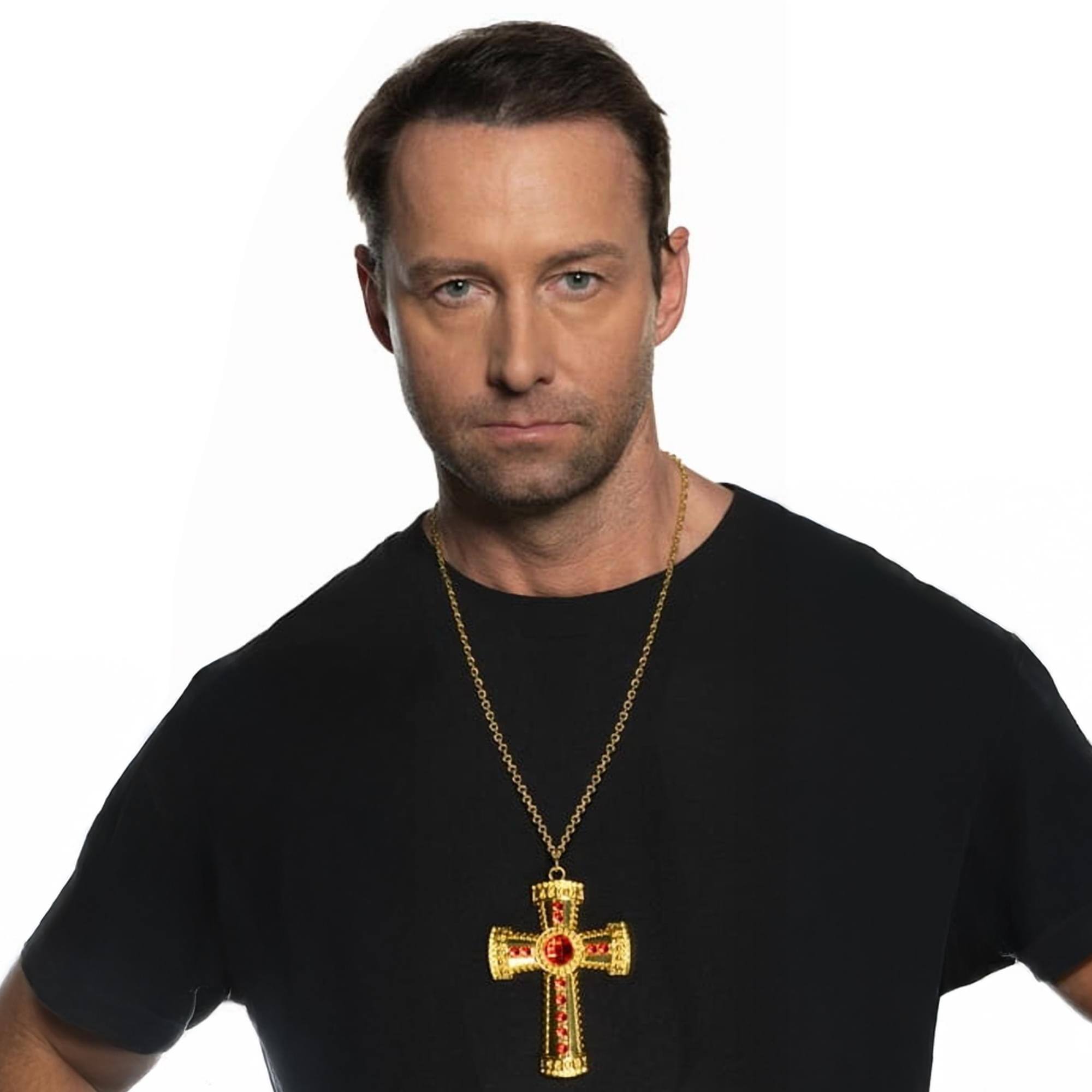 Alt View 10. Underwraps - Gold Cross Necklace With Red Jewels Adult Costume Accessory - Gold.