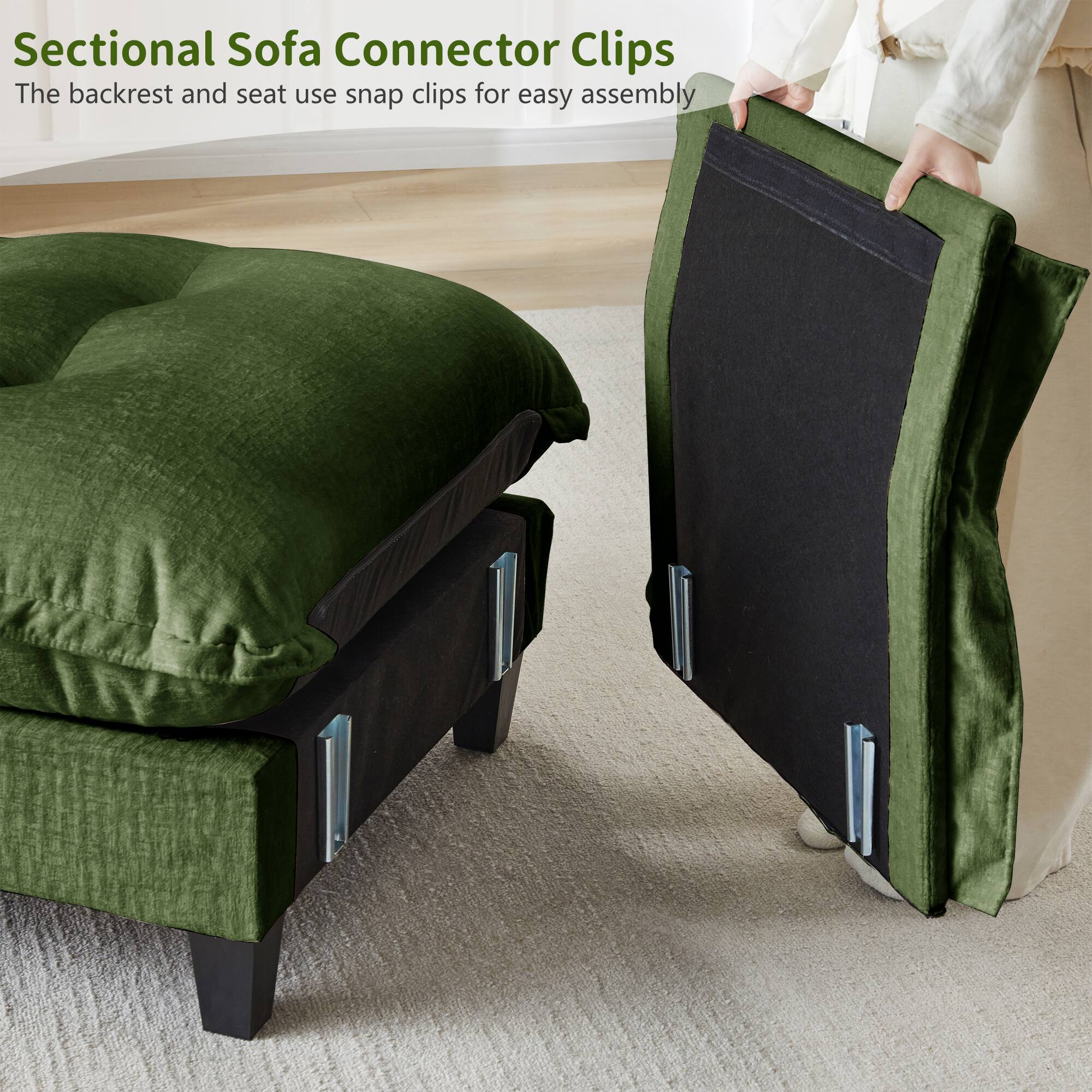 Sectional Sofa Connector Clips  
The backrest and seat use snap clips for easy assembly
