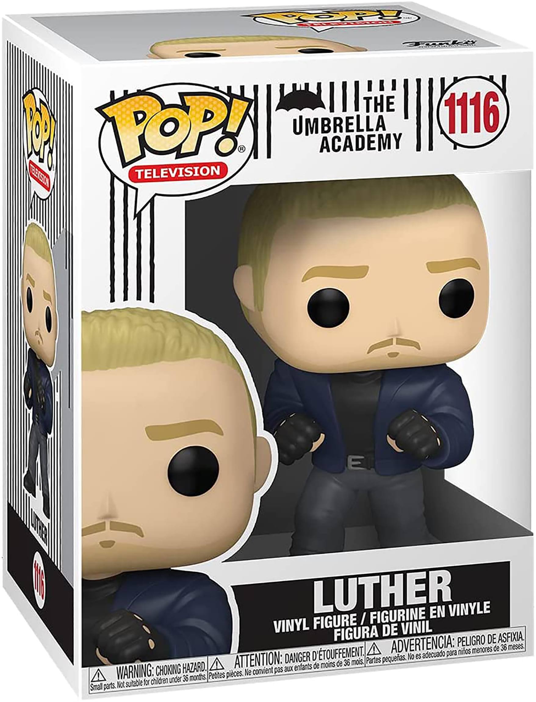 FEI Fo THE 1116 M POP! UMBRELLA ACADEMY TELEVISION E LUTHER FIGURINE EN VINYLE FIGURE I VINYL FIGURA DE VINIL ADVERTENCIA: PELIGRO DE ASFIXIA DE menores de 36 meses D'TOUFFEMENT. adecuado para nios ATTENTION: DANGER Partes pequeas. No es enfants de moins de 36 mois, WARNING: CHOKING HAZARD. Ne convient pas aLx under 36 months, Petites pieces. Not suitable for children Smal parts.