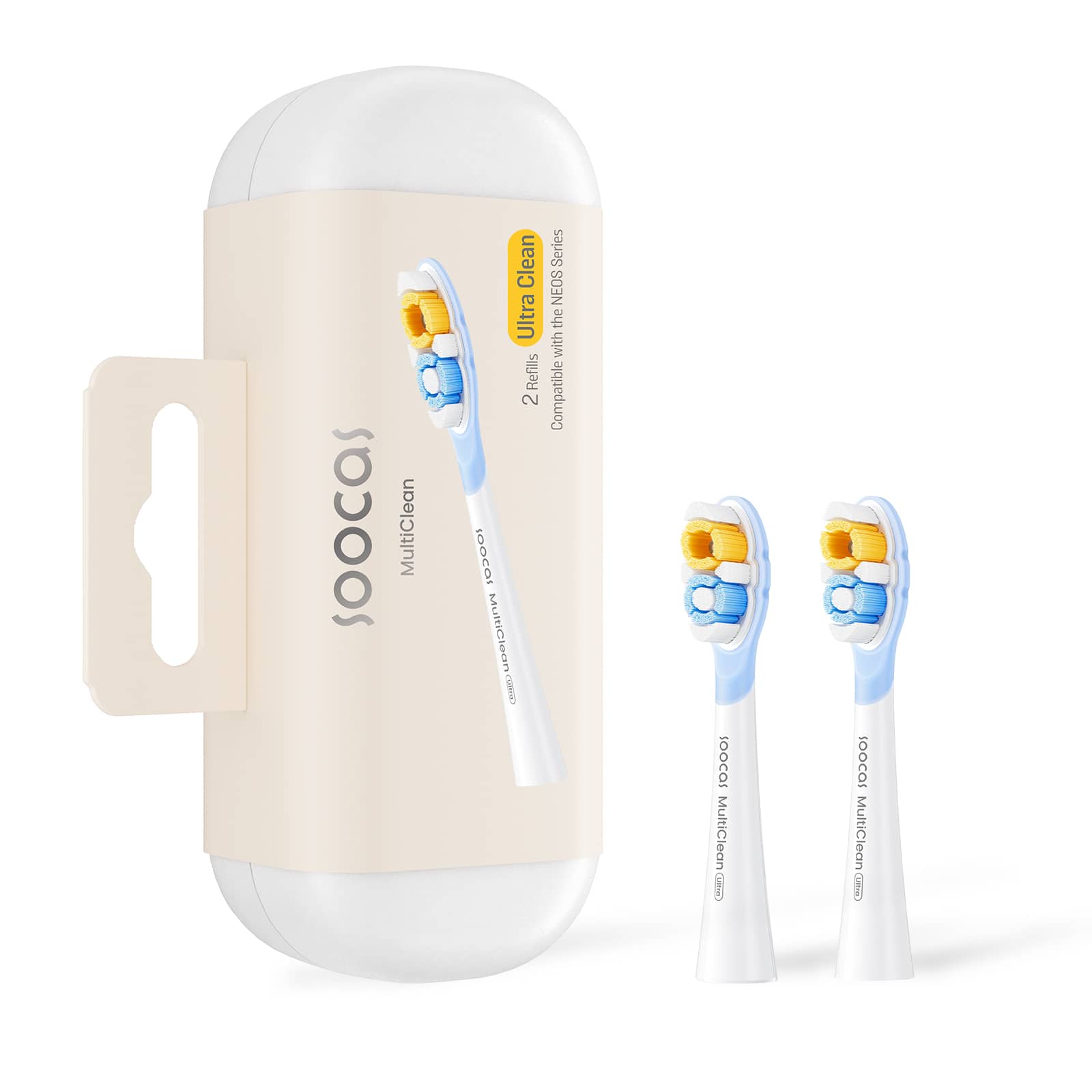 Soocas - Multiclean Ultra Clean Electric Toothbrush Replacement Heads, Compatible with both NEOS II and NEOS II Ultra - White