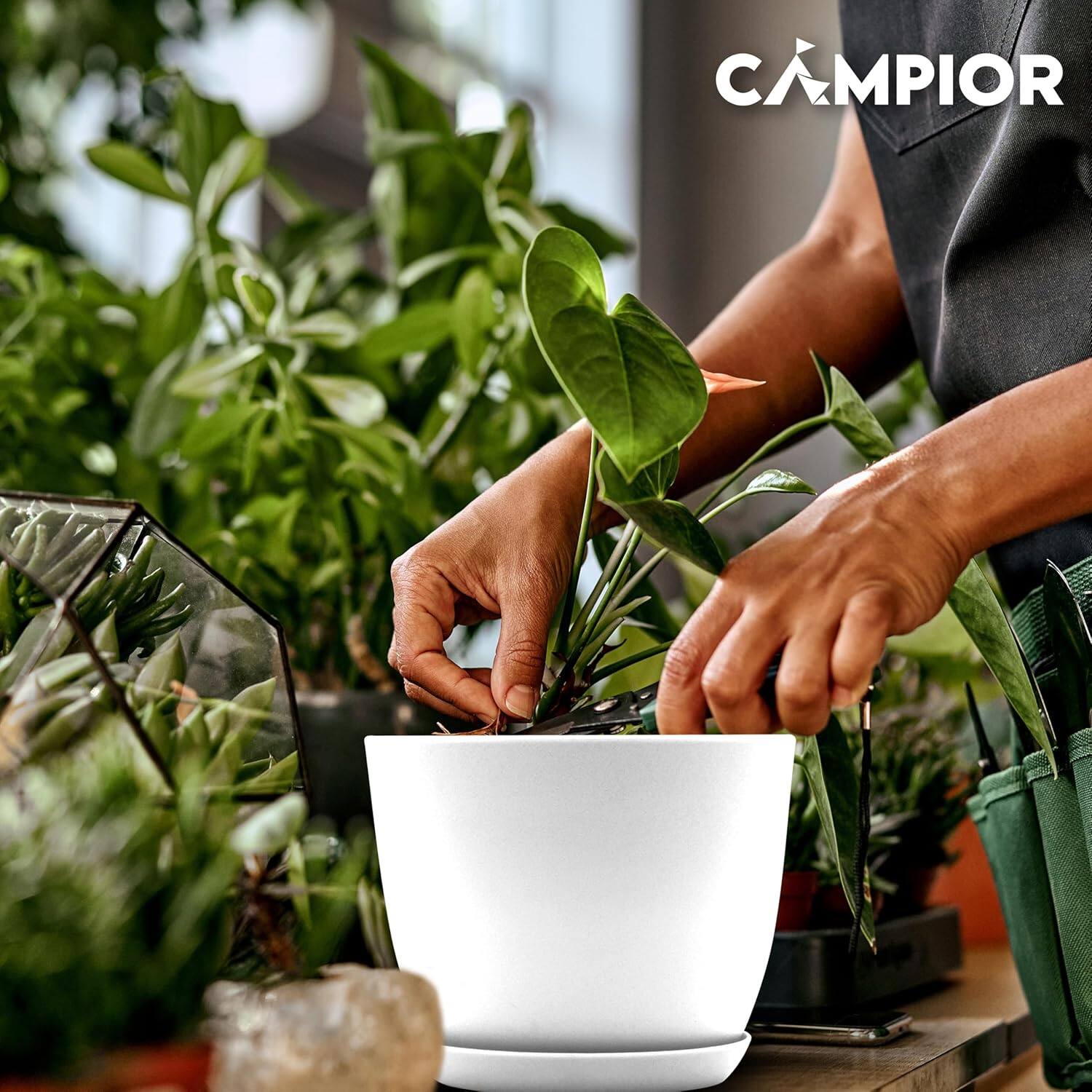 Alt View 1. Campior - Campior Plastic Plant Pots Set of 5 – Stackable, Durable, with Drainage, for Indoor & Outdoor Use, White - White.