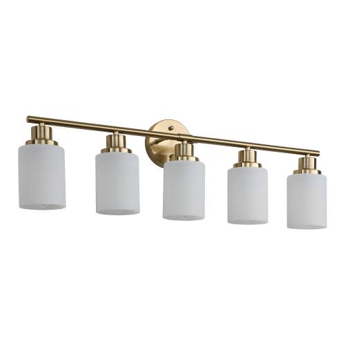 Alt View 3. LUCKY ONE - 31in Wall Mount Vanity Light, 5-Light Gold Sconce with Frosted Glass Shades for Bathroom - Coppery.